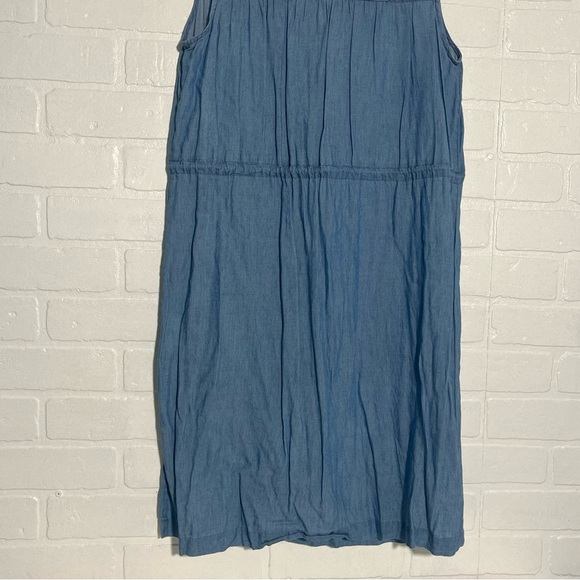LOFT Dress Sleeveless Blue Casual Dress with Drawstring Waist Cotton Blend Small - Picture 6 of 10